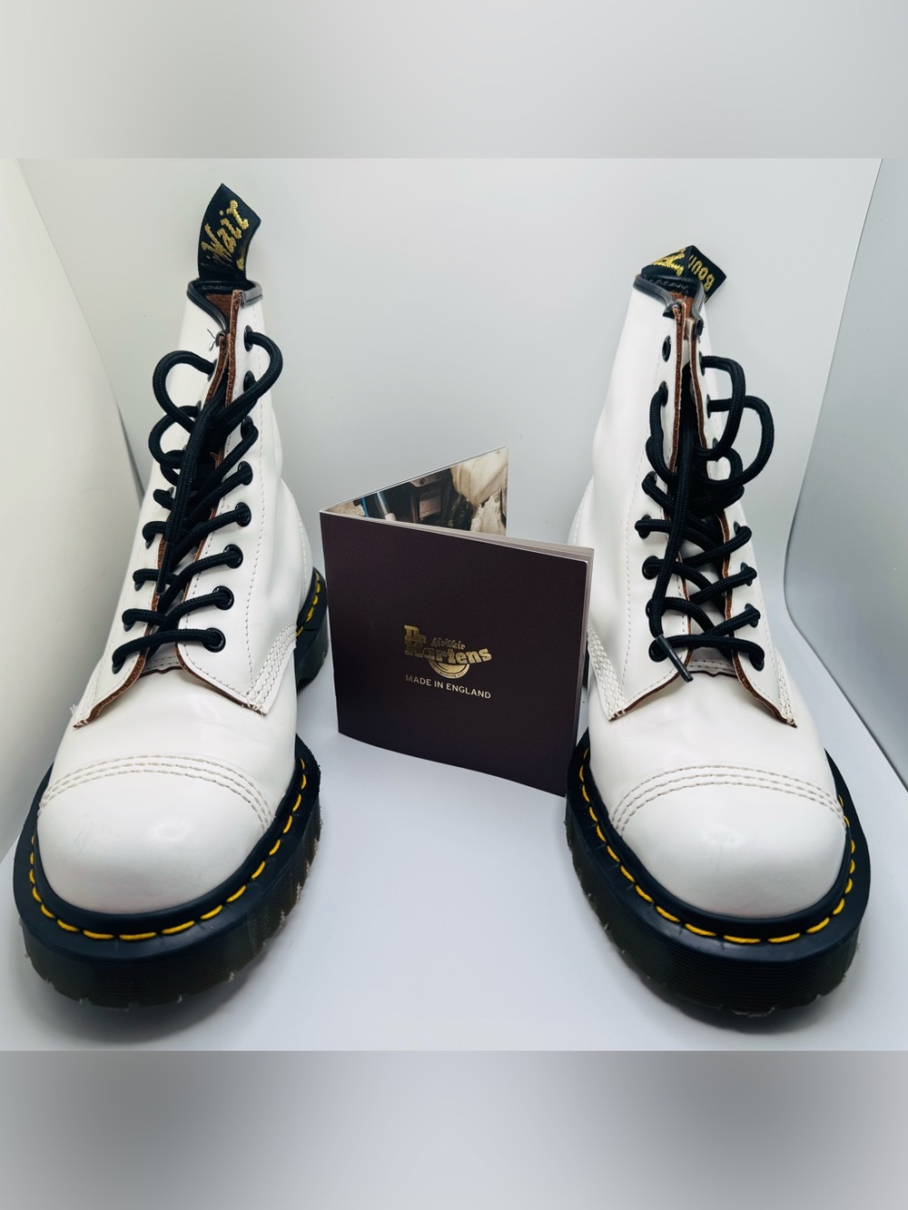 Dr. Martens White Leather 8-Eye Boots with Black Laces